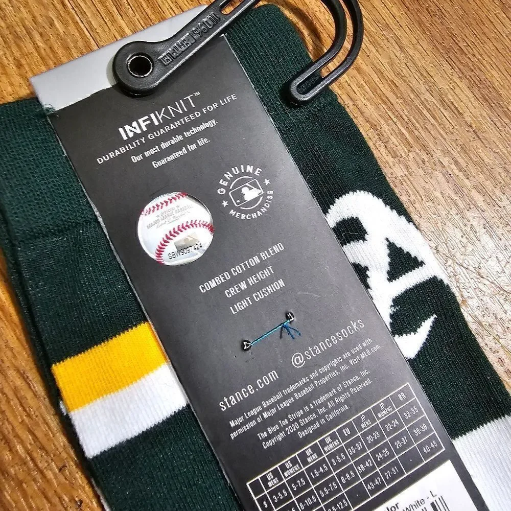 Stance Oakland Athletics OAK Color Crew Socks Size Large L Whie Green Yellow New